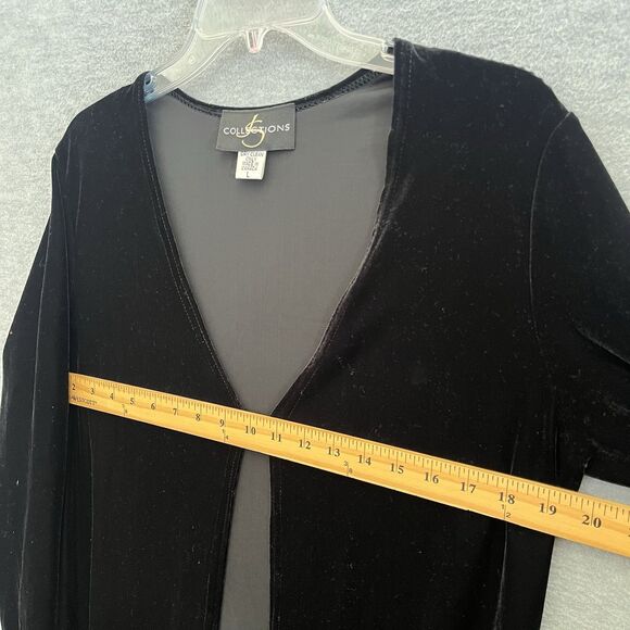 JS Collections Long Black Velvet Duster L Rhinestone Clasp Witchy Opera Vintage - Picture 9 of 13